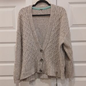 Free People Oversized 3 Button Fuzzy Knit Cardigan Grey Heather Size XS